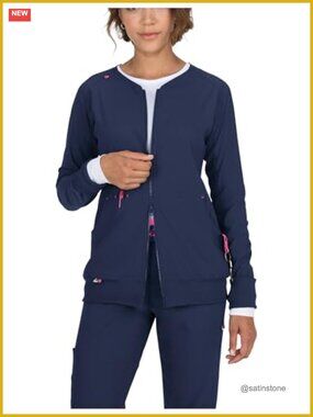 Long Sleeve Utility Scrub Jacket with 2-Way Zipper Thumbhole Sleeves